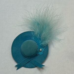 Vintage Teal Hat Brooch with Feather Accent